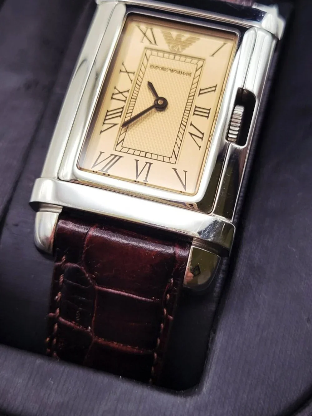 Emporio Armani Tank Watch. Swiss Parts. Genuine Leather Strap. Original Box.